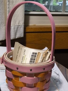 Longaberger Pink and Brown Woven Handle Basket